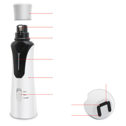 HKM-5918525 High-Power Electric Nail Polisher for Dogs and Cats - Rechargeable, Quiet Operation, Lightweight Design