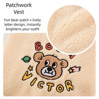 HKM-5919293 Warm Sherpa Vest for Large & Medium Dogs - Beige with Bear Pattern