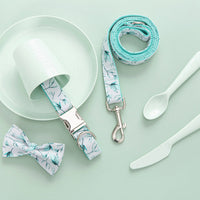 HKM-5920317 Tropical Leaves Dog Collar and Leash Set with Bow Tie, Durable Cotton Fabric with Metal Buckle