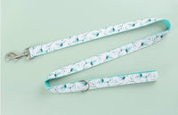 HKM-5920317 Tropical Leaves Dog Collar and Leash Set with Bow Tie, Durable Cotton Fabric with Metal Buckle