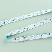HKM-5920317 Tropical Leaves Dog Collar and Leash Set with Bow Tie, Durable Cotton Fabric with Metal Buckle
