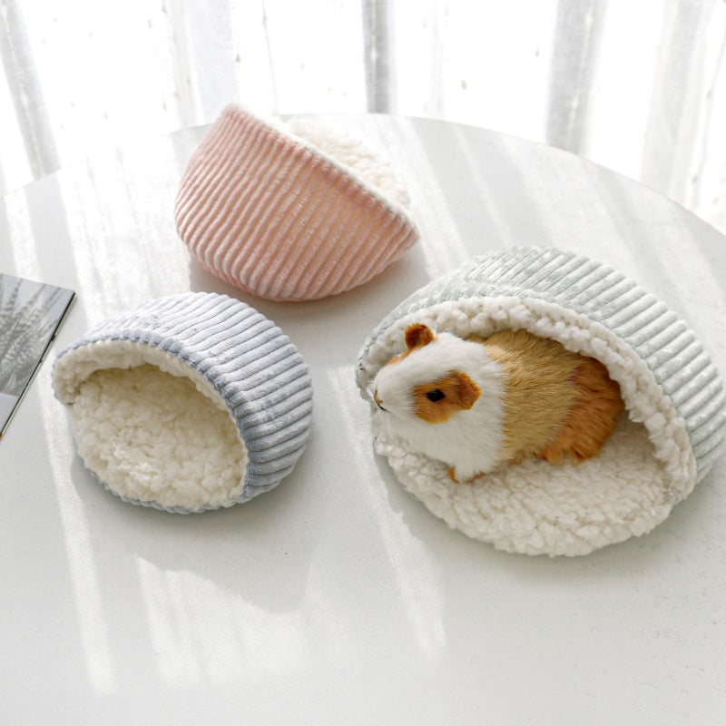 HKM-5920573 Warm Corduroy Cotton Velvet Hamster Nest Pet Bed in Pink, Blue, and Green - Small and Large Sizes Available