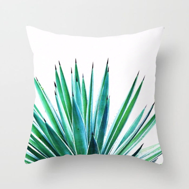 HKM-592147 Modern Green Plant Printed Peach Skin Cushion Cover - 45x45 cm