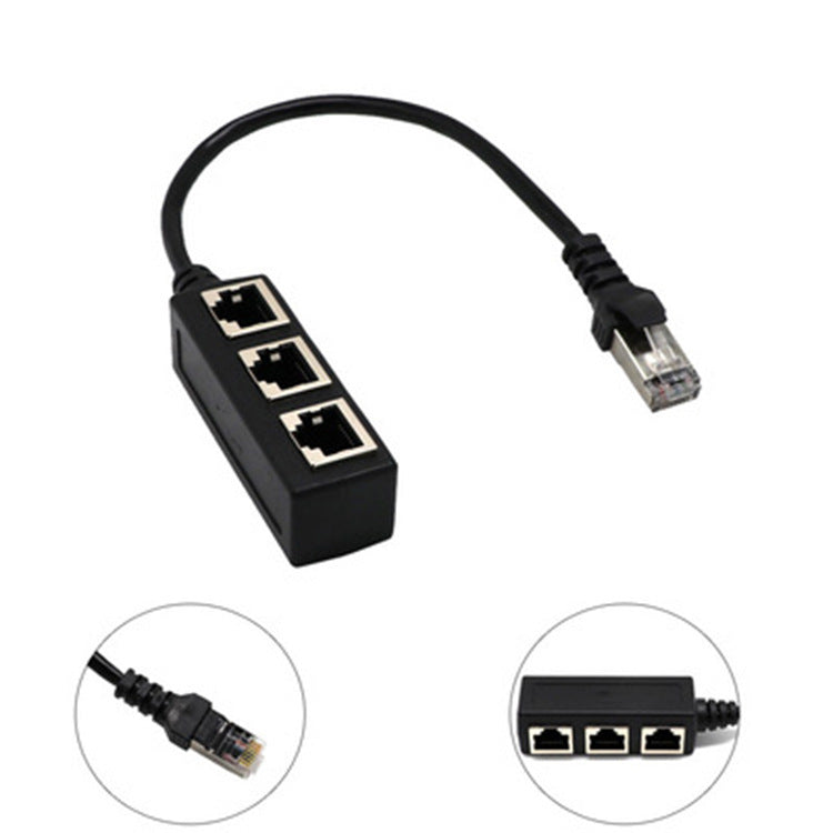 HKM-592147 RJ45 Ethernet Cable Splitter Adapter - 1 Male to 3 Female Ports, Copper Material, 0.2m Length