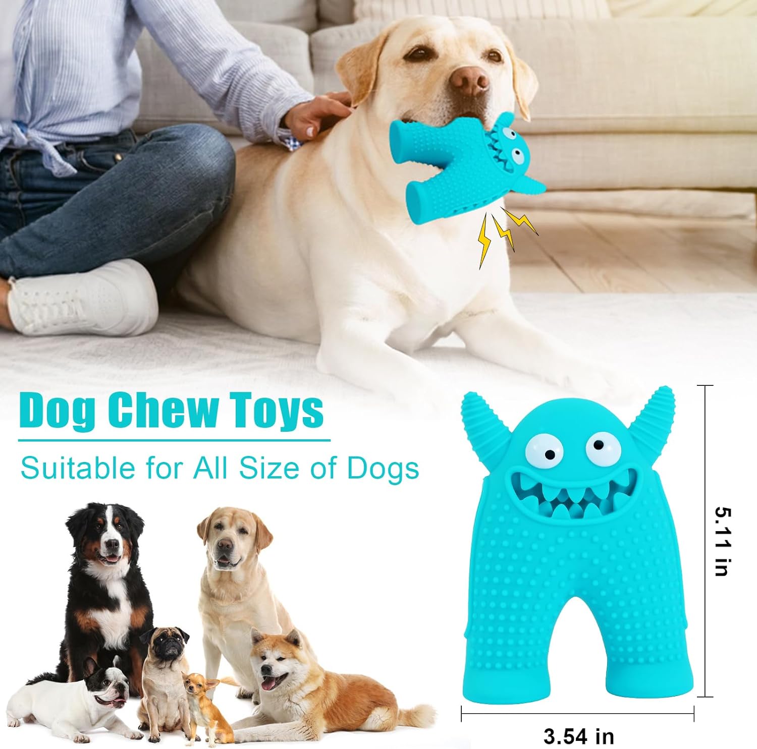 HKM-5921981 Durable Monster-Shaped Chew Toy for Aggressive Small Dogs with Teeth-Cleaning Slots