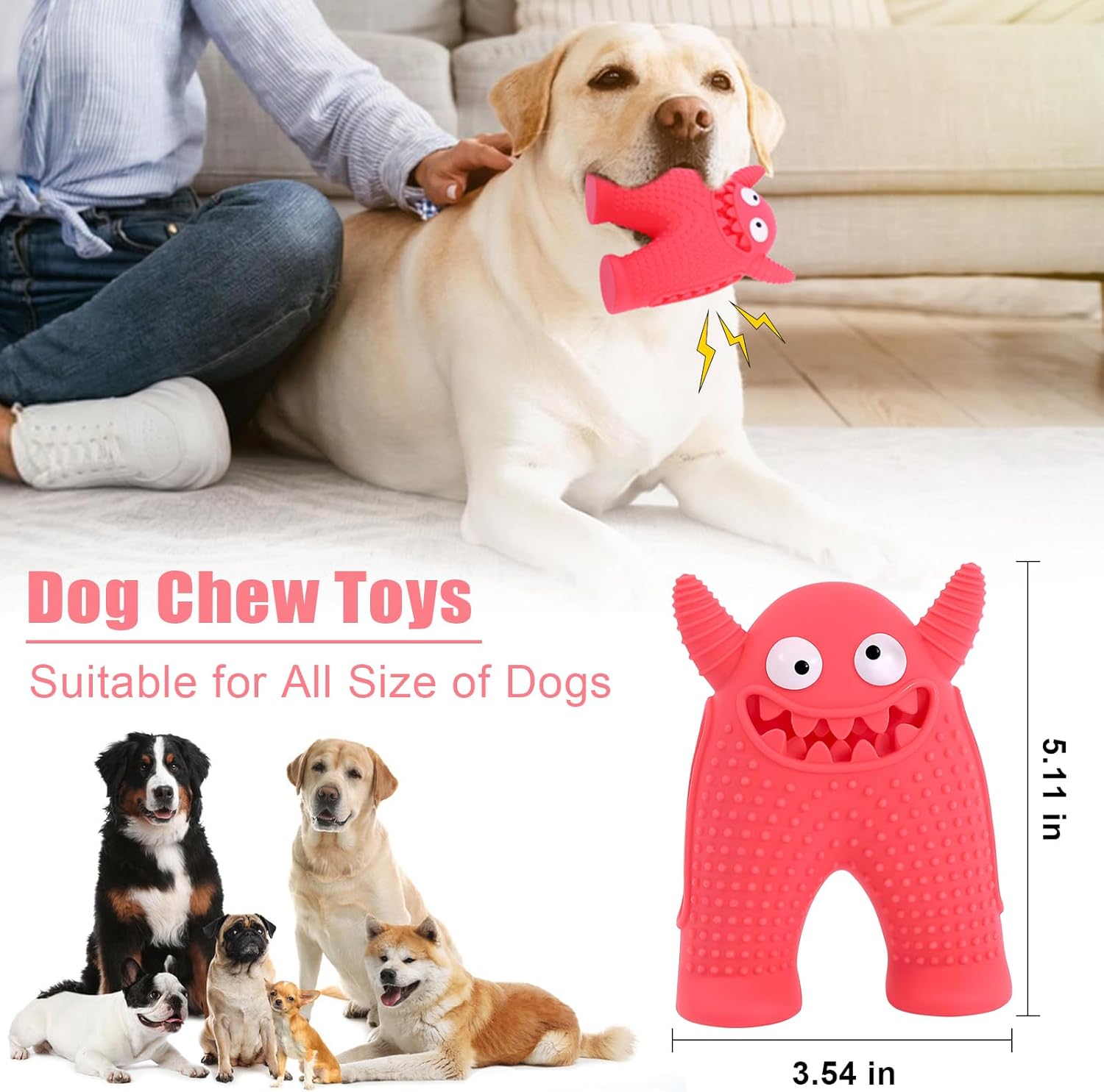HKM-5921981 Durable Monster-Shaped Chew Toy for Aggressive Small Dogs with Teeth-Cleaning Slots