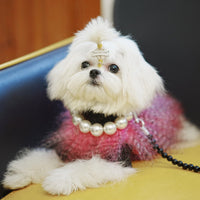 HKM-5922493 Beige and Light Pink ABS Imitation Pearl Pet Collar and Leash for Dogs and Cats