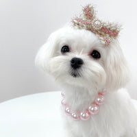 HKM-5922493 Beige and Light Pink ABS Imitation Pearl Pet Collar and Leash for Dogs and Cats