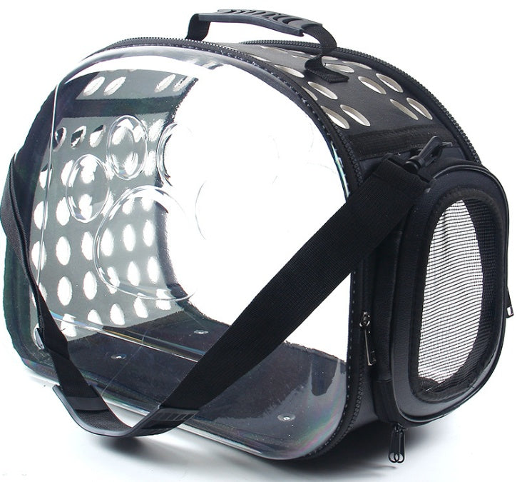 HKM-5922749 Portable Transparent Cat and Dog Backpack - Breathable, Foldable Pet Carrier with Four-Sided Mesh Panels, Small and Large Sizes Available