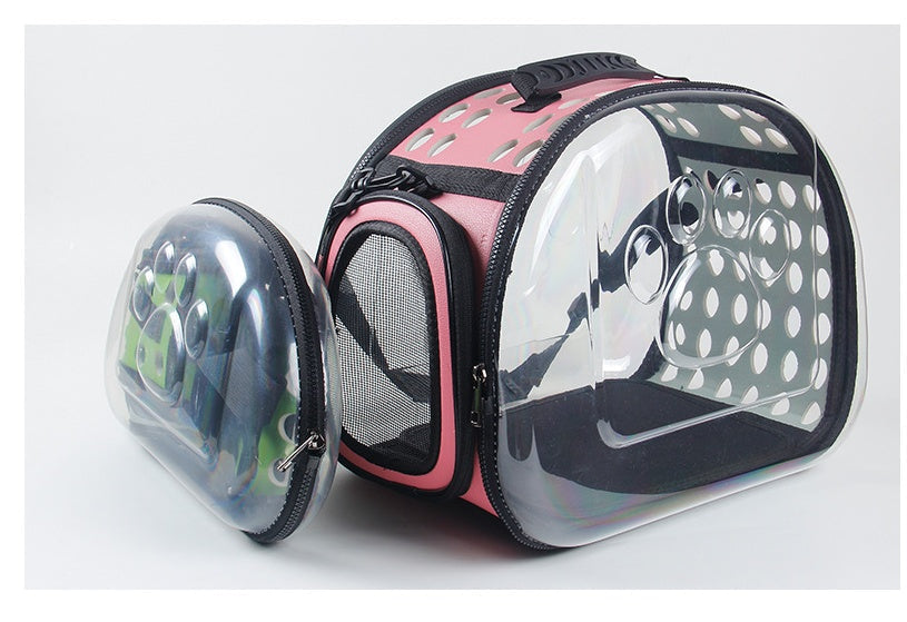 HKM-5922749 Portable Transparent Cat and Dog Backpack - Breathable, Foldable Pet Carrier with Four-Sided Mesh Panels, Small and Large Sizes Available