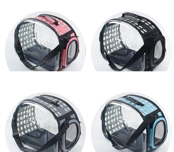 HKM-5922749 Portable Transparent Cat and Dog Backpack - Breathable, Foldable Pet Carrier with Four-Sided Mesh Panels, Small and Large Sizes Available
