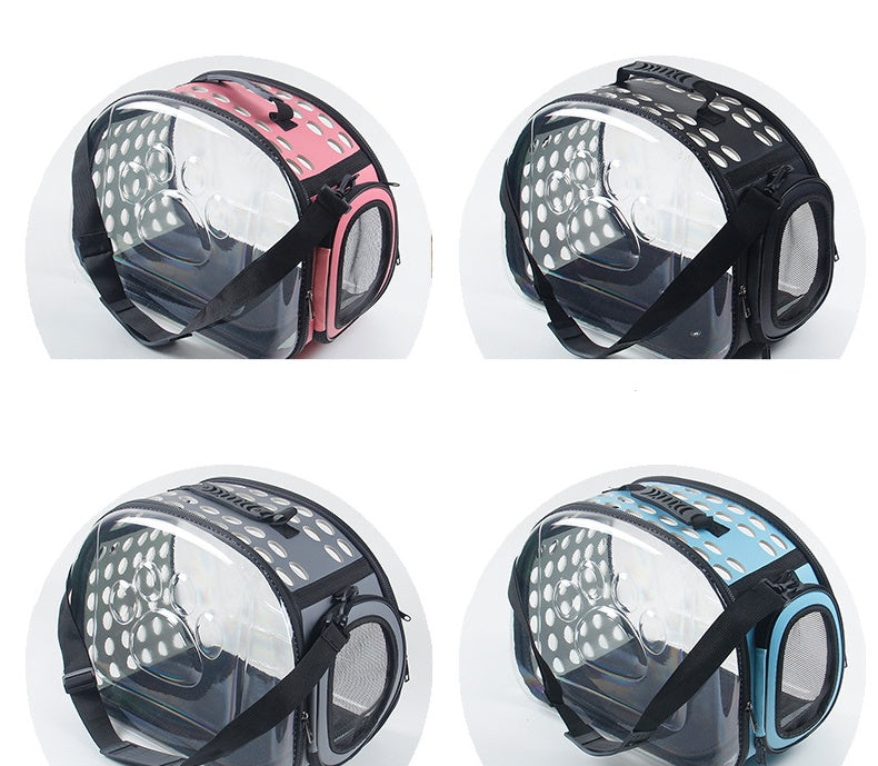 HKM-5922749 Portable Transparent Cat and Dog Backpack - Breathable, Foldable Pet Carrier with Four-Sided Mesh Panels, Small and Large Sizes Available