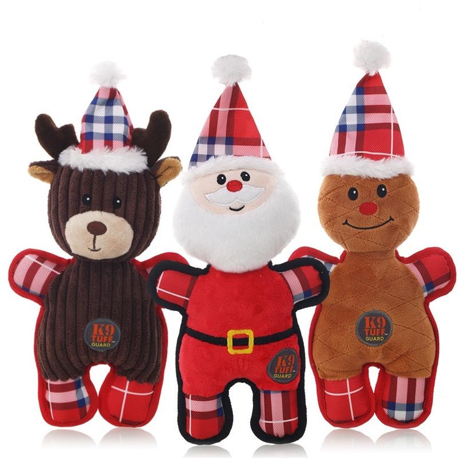 HKM-592275 Interactive Plush Christmas Pet Toy – Bite-Resistant Molar Sounding Toys for Dogs, Features Gingerbread Man and Reindeer Designs, 14 Inches