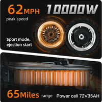 HKM-592275 Powerful 10,000W Dual Motor Off-Road Electric Scooter with Hydraulic Suspension, 62 MPH Speed, 65 Mile Range, NFC Screen