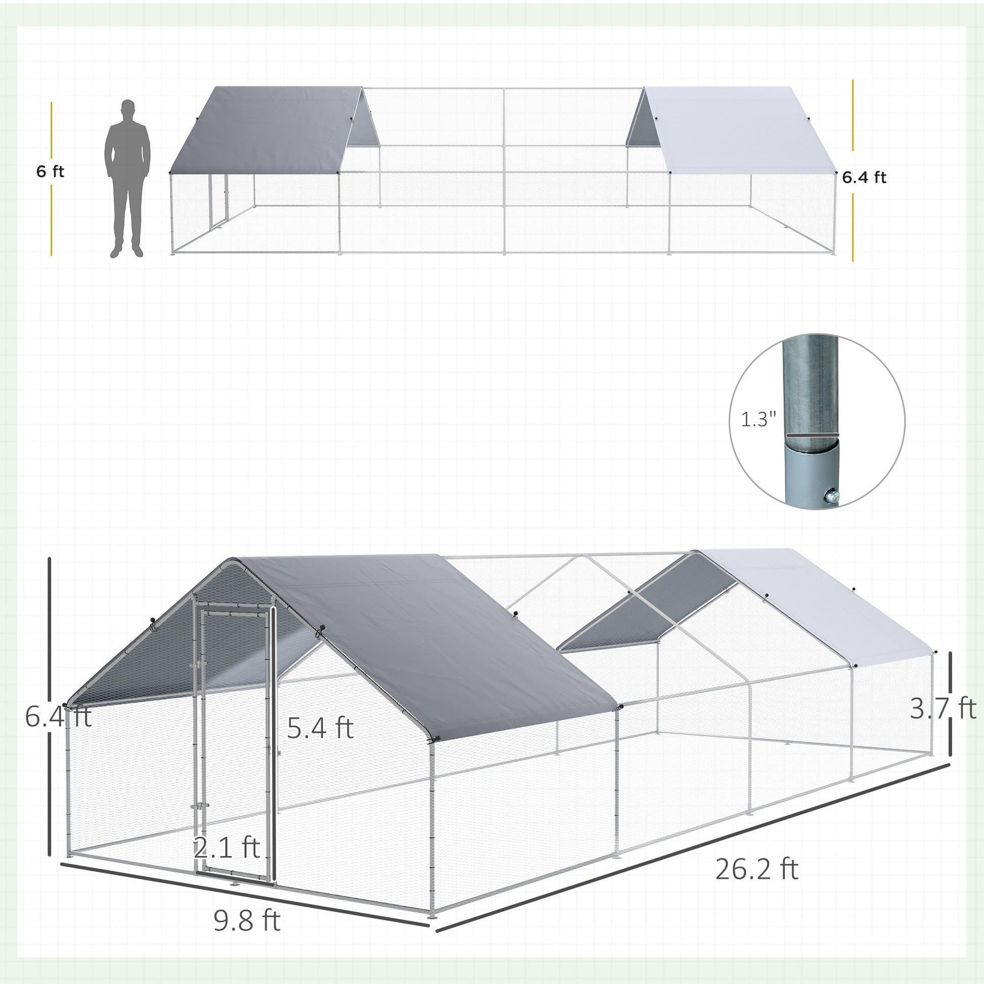 HKM-5924157 Large Metal Chicken Coop Run with Waterproof UV-Resistant Cover for Small Animals