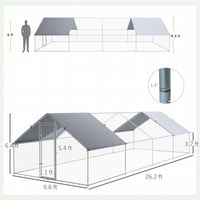 HKM-5924157 Large Metal Chicken Coop Run with Waterproof UV-Resistant Cover for Small Animals