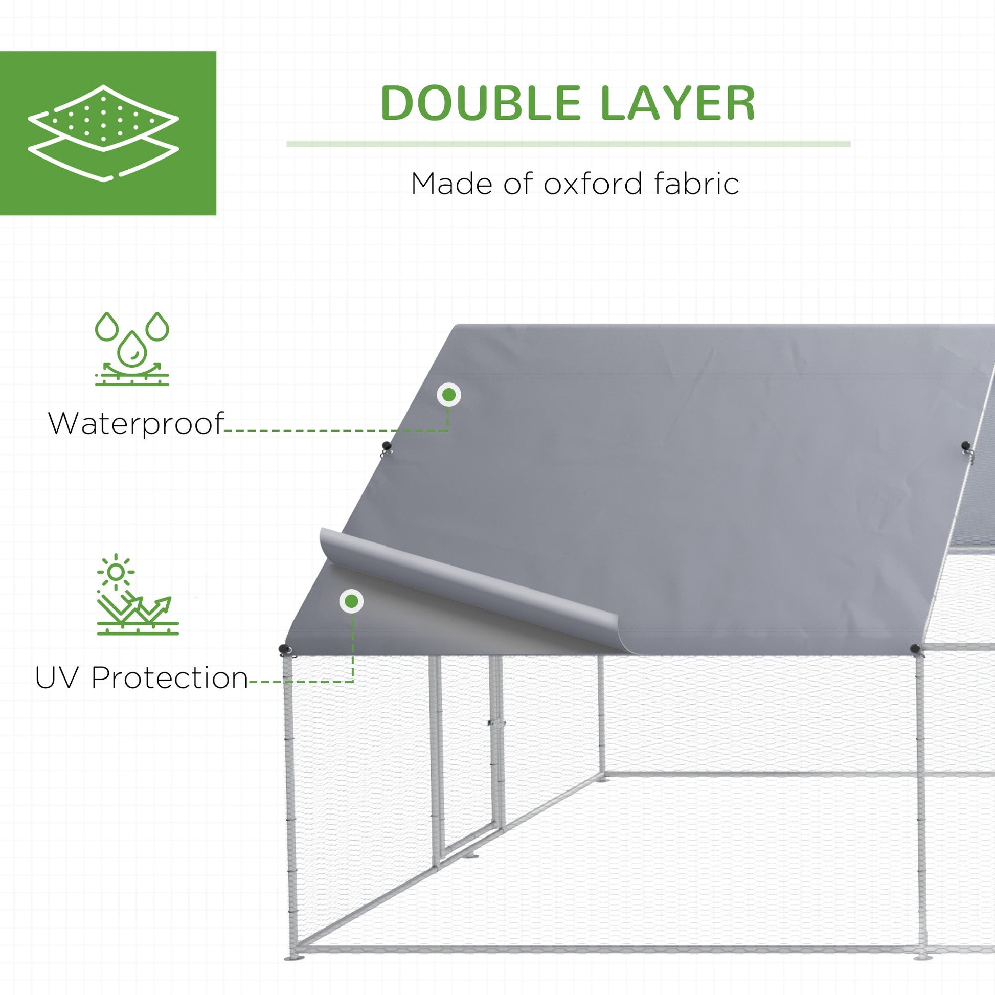 HKM-5924157 Large Metal Chicken Coop Run with Waterproof UV-Resistant Cover for Small Animals