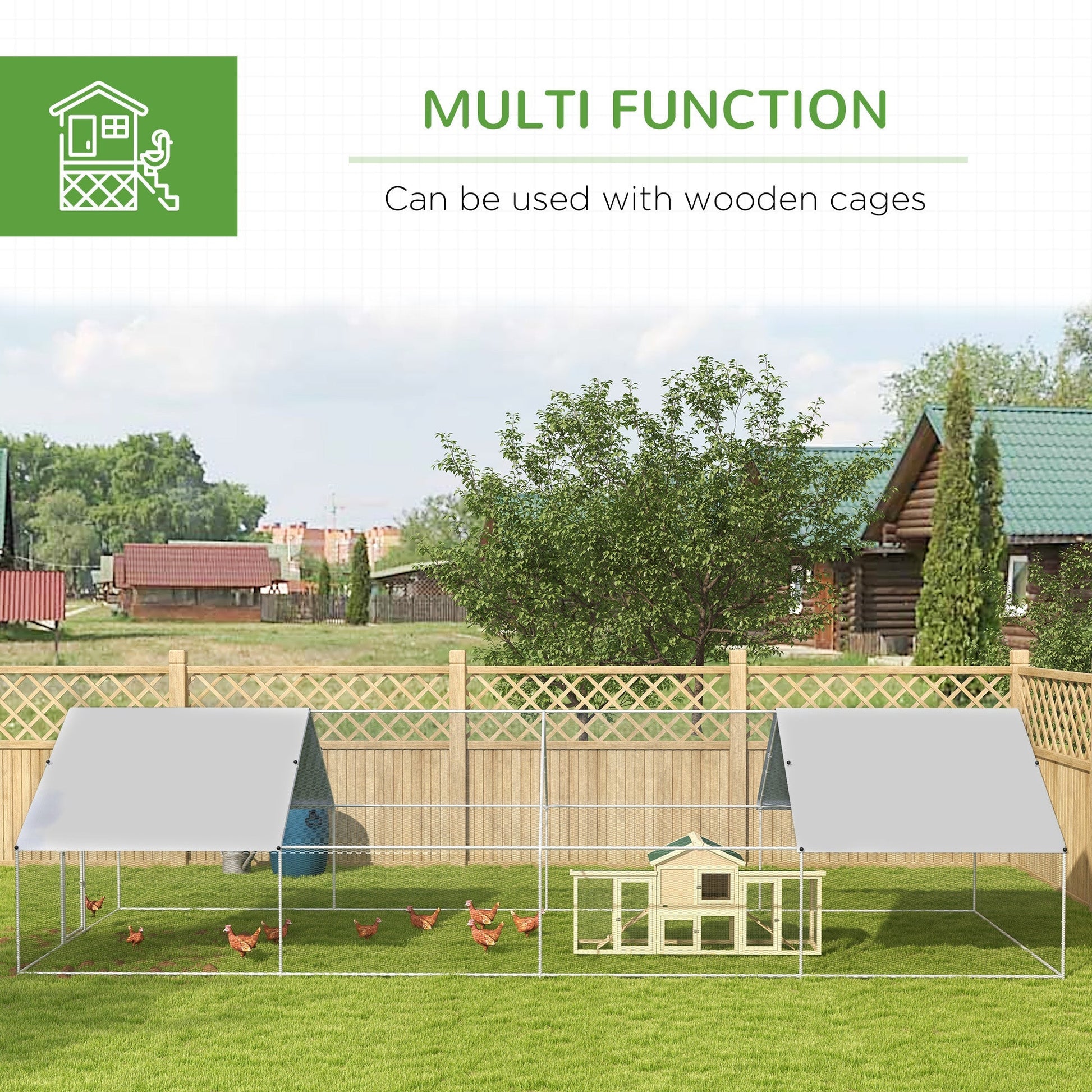 HKM-5924157 Large Metal Chicken Coop Run with Waterproof UV-Resistant Cover for Small Animals