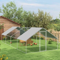 HKM-5924157 Large Metal Chicken Coop Run with Waterproof UV-Resistant Cover for Small Animals