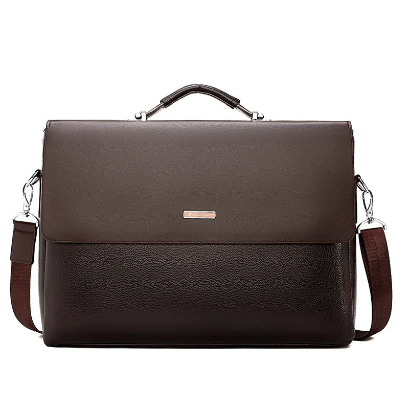 HKM-592467 Classic Black Leather Laptop Briefcase for Men - Executive Style Attache Bag