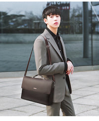 HKM-592467 Classic Black Leather Laptop Briefcase for Men - Executive Style Attache Bag