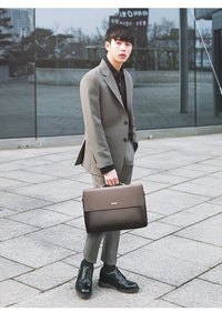 HKM-592467 Classic Black Leather Laptop Briefcase for Men - Executive Style Attache Bag