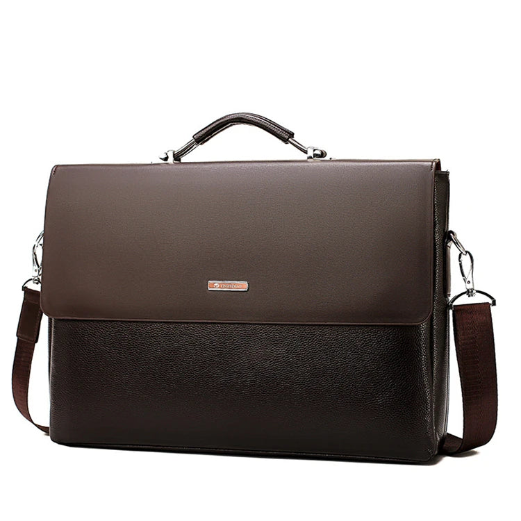 HKM-592467 Classic Black Leather Laptop Briefcase for Men - Executive Style Attache Bag