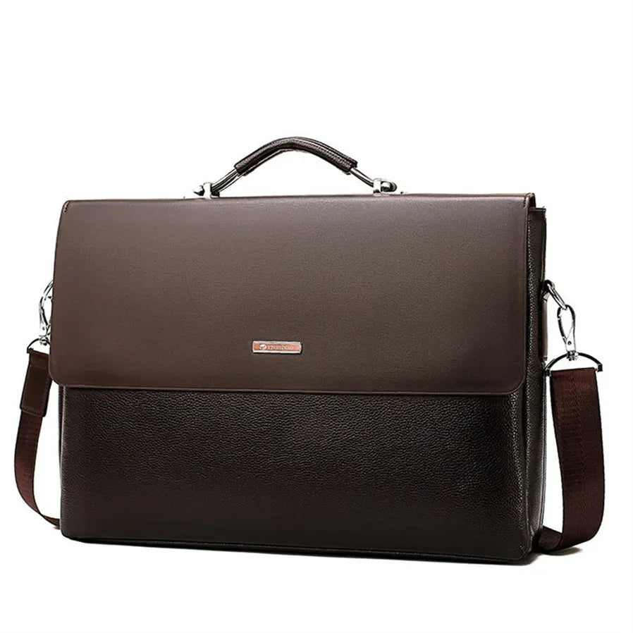 HKM-592467 Classic Black Leather Laptop Briefcase for Men - Executive Style Attache Bag