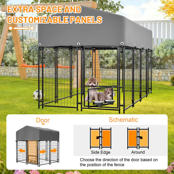 HKM-5925949 Heavy Duty Outdoor Dog Kennel with Roof - All-Weather Protection, Safe Lock Design, 4.23'x3.83'x4.83' Size