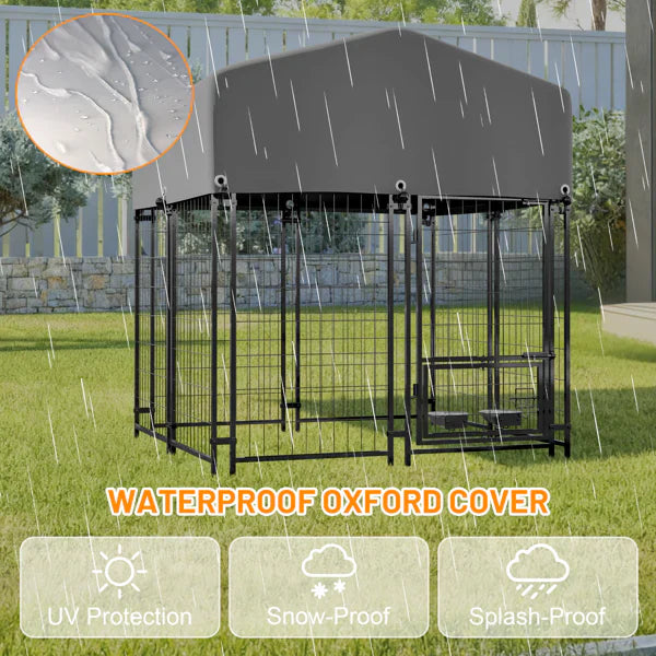 HKM-5925949 Heavy Duty Outdoor Dog Kennel with Roof - All-Weather Protection, Safe Lock Design, 4.23'x3.83'x4.83' Size