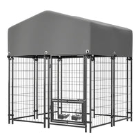 HKM-5925949 Heavy Duty Outdoor Dog Kennel with Roof - All-Weather Protection, Safe Lock Design, 4.23'x3.83'x4.83' Size