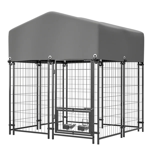 HKM-5925949 Heavy Duty Outdoor Dog Kennel with Roof - All-Weather Protection, Safe Lock Design, 4.23'x3.83'x4.83' Size
