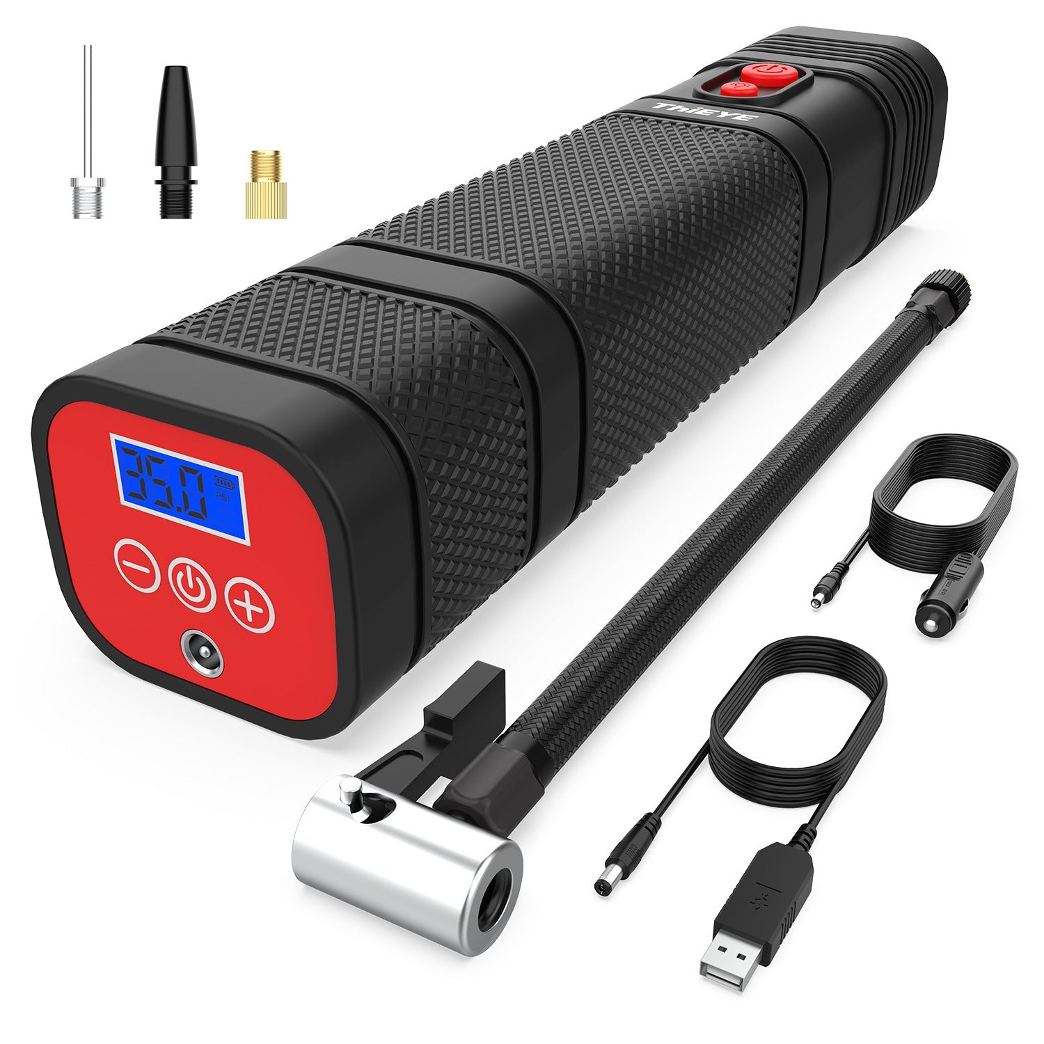 HKM-592595 Portable Mini Car Air Pump with Light - 12V, 0.62kg, Metal Construction, 1m Power Cord