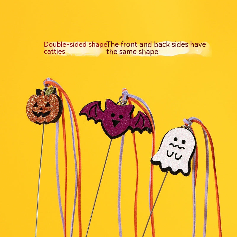 HKM-5927101 Halloween Cat Interactive Teaser Toy with Sounding Bell - Pumpkin, Bat, Ghost Designs