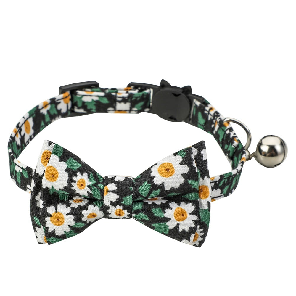 HKM-5928253 Floral Cotton Cat Collar with Detachable Bow and Bell - Multiple Colors Available