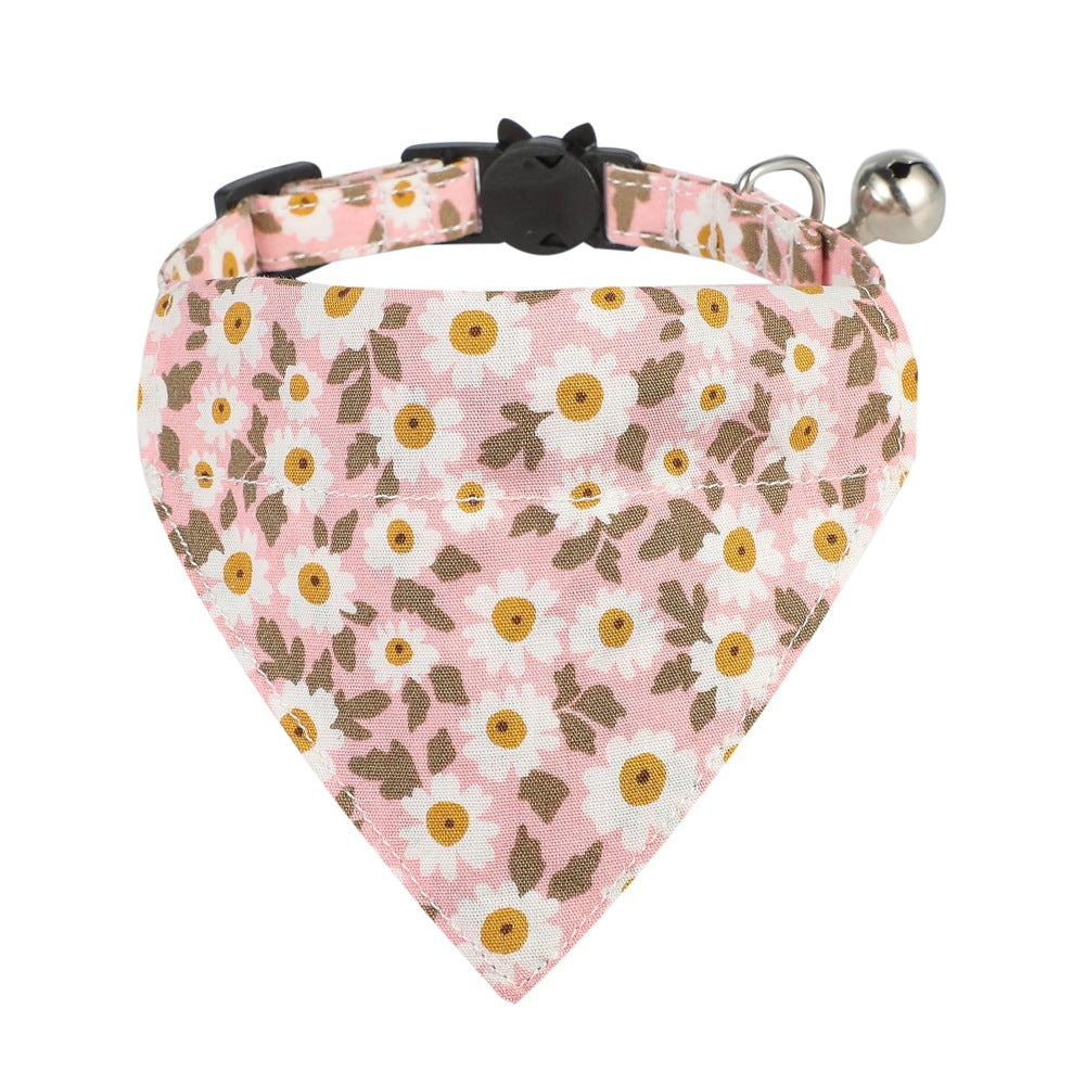 HKM-5928253 Floral Cotton Cat Collar with Detachable Bow and Bell - Multiple Colors Available