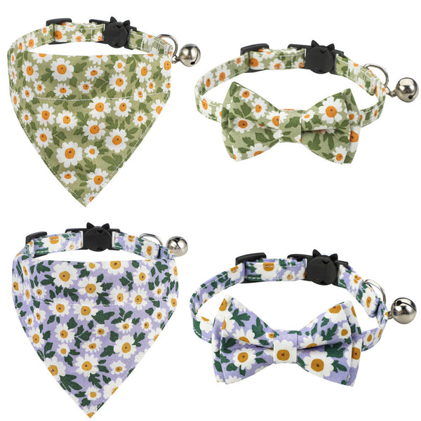 HKM-5928253 Floral Cotton Cat Collar with Detachable Bow and Bell - Multiple Colors Available