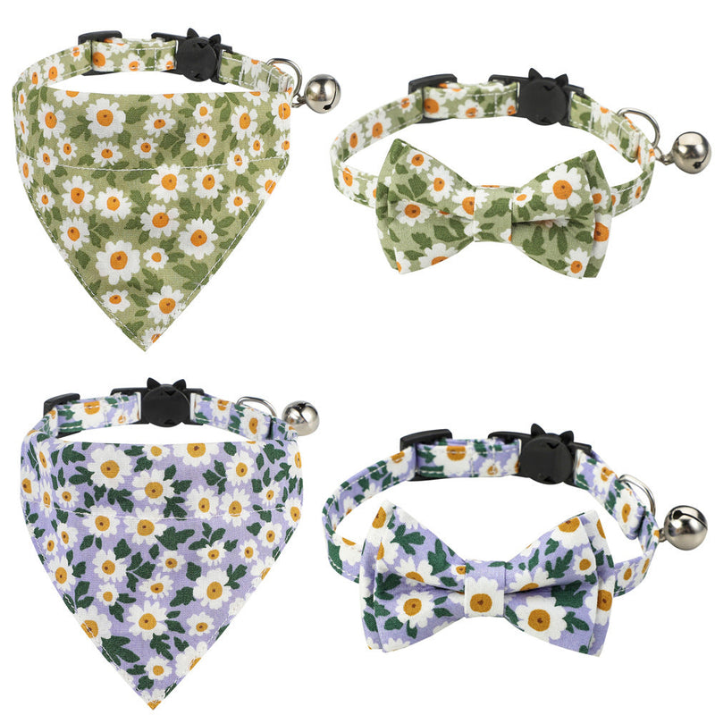 HKM-5928253 Floral Cotton Cat Collar with Detachable Bow and Bell - Multiple Colors Available