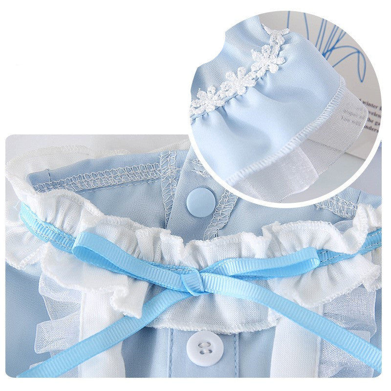 HKM-5928509 Thin Cat Princess Dress for Small Dogs - Polyester, Black and Blue Options Available