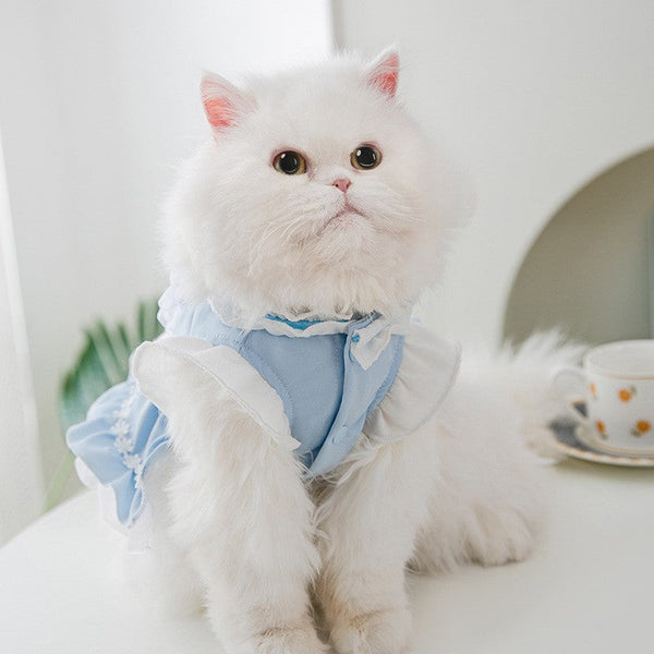 HKM-5928509 Thin Cat Princess Dress for Small Dogs - Polyester, Black and Blue Options Available