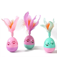 HKM-5928893 Interactive Cat Tumbler Toy with Feathers - Hollow Footprints Design in Pink, Purple, Green