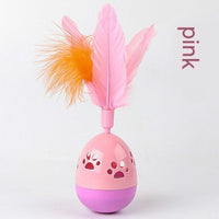 HKM-5928893 Interactive Cat Tumbler Toy with Feathers - Hollow Footprints Design in Pink, Purple, Green