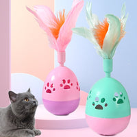 HKM-5928893 Interactive Cat Tumbler Toy with Feathers - Hollow Footprints Design in Pink, Purple, Green