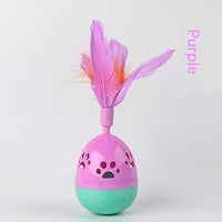 HKM-5928893 Interactive Cat Tumbler Toy with Feathers - Hollow Footprints Design in Pink, Purple, Green