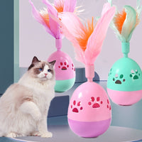 HKM-5928893 Interactive Cat Tumbler Toy with Feathers - Hollow Footprints Design in Pink, Purple, Green