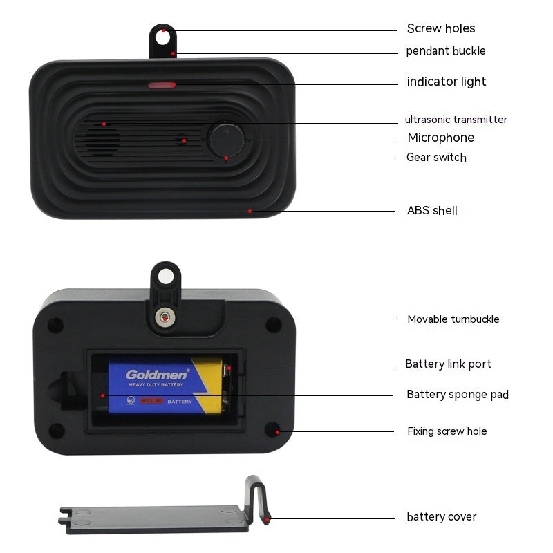 HKM-5929533 Outdoor Waterproof Ultrasonic Dog Bark Stopper, Automatic, Black Plastic
