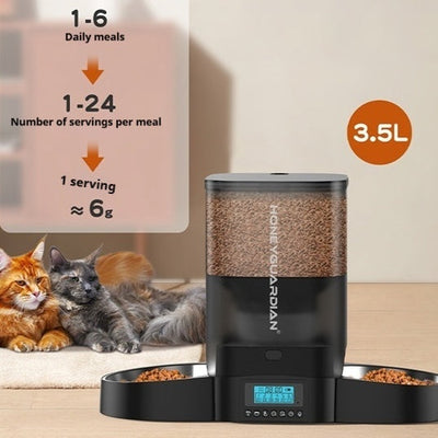 HKM-5930045 Automatic Pet Feeder for Cats - 3.5L and 5L Options with Double and Single Bowls