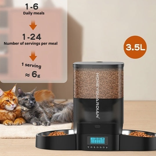 HKM-5930045 Automatic Pet Feeder for Cats - 3.5L and 5L Options with Double and Single Bowls