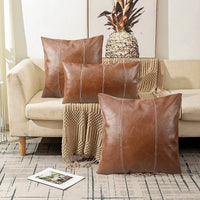 HKM-593043 Solid Color PU Leather Pillow Cover - Black & Brown Options, 45x45cm, 30x50cm, 50x50cm, European Style