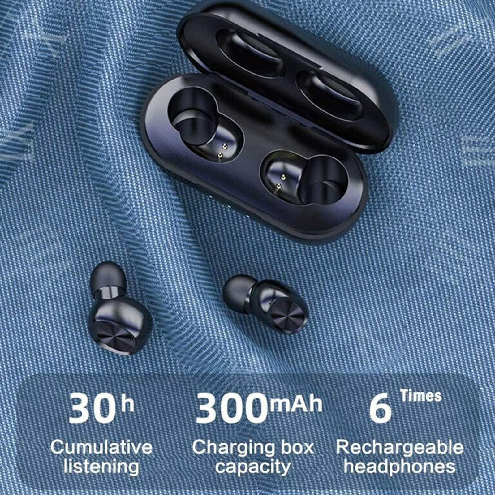 HKM-593107 Wireless Bluetooth 5.0 In-Ear Headset with Charging Case, 4 Hours Playtime, IPX5 Waterproof